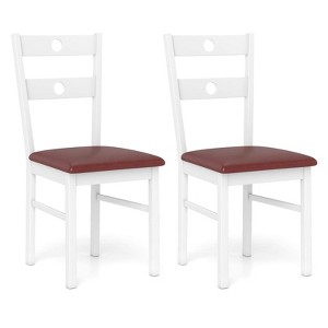 Costway Wood Dining Chairs Set of 2/4 with Rubber Wood Frame, Padded Seat & Slatted Backrest White/Walnut - 1 of 1