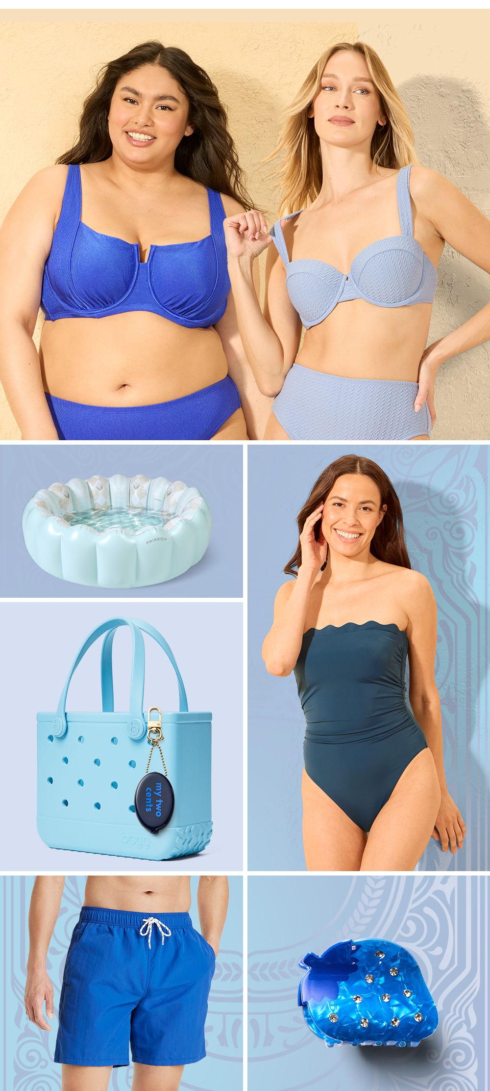 Explore bold blue swimwear