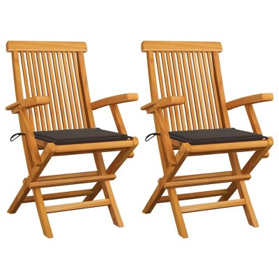 vidaXL 2X Solid Acacia Wood Patio Chairs with Taupe Cushions - Foldable Garden, Terrace and Patio Seating