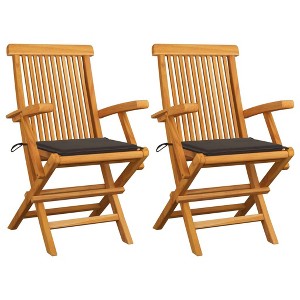 vidaXL 2X Solid Acacia Wood Patio Chairs with Taupe Cushions - Foldable Garden, Terrace and Patio Seating - 1 of 4