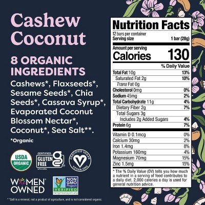 Tosi Snacks Cashew Coconut Organic Bars - 6g Protein - 5oz/5pk