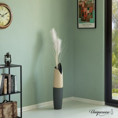 Sleek Handcrafted Ceramic Floor Vase - Beige Polka Dot & Black