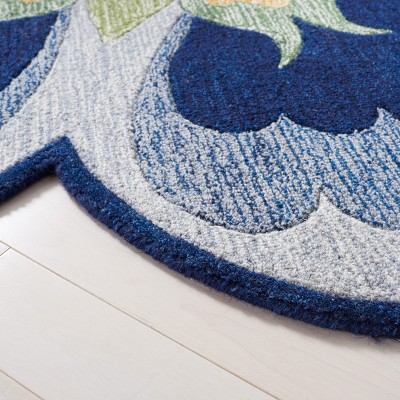 Blue and Gray Tufted Wool Floral Round Rug
