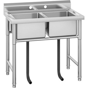 Stainless Steel Freestanding Utility Sink, Single Bowl with Backsplash,Commercial Prep for Kitchen, Garage, Laundry - 1 of 4