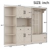 79" Farmhouse Modular Hall Tree with Storage Bench & Cabinets, L-Shaped Entryway Mudroom Organizer with 4 Hooks-3irtyhousy - 4 of 4