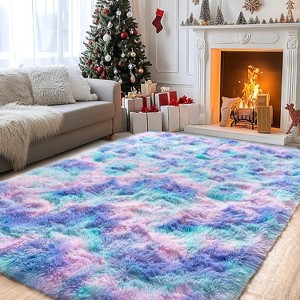 5x7ft Soft Fluffy Rainbow Area Rug, Non-Slip Shag Carpet for Living Room Bedroom, Plush Rug for Home Dorm Decor - 1 of 4