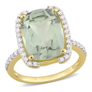 EVERLY JEWELRY | Yellow Plated Sterling Silver 6 7/8 CT TGW Cushion Cut Green Quartz and White Topaz Semi Halo Ring - 1 of 4