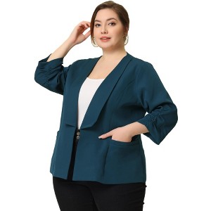Agnes Orinda Women's Plus Size Fashion Formal with 3/4 Pleated Sleeves and Shawl Collar Blazers - 1 of 4