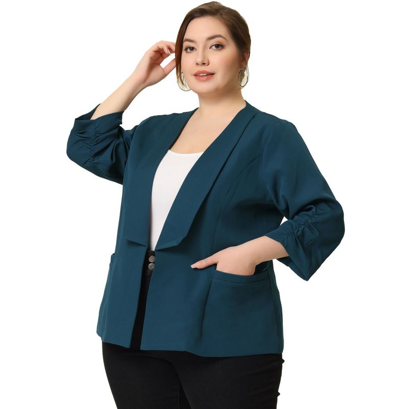 Agnes Orinda Women's Plus Size Fashion Formal with 3/4 Pleated Sleeves and Shawl Collar Blazers, 1 of 7