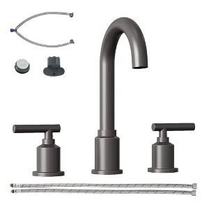 8 Inch Widespread Bathroom Faucet, Modern 3-Hole Sink Faucet with Stainless Steel Pop-Up Drain, 360° Swivel Spout, Brushed Nickel for Guest Bath - 1 of 4