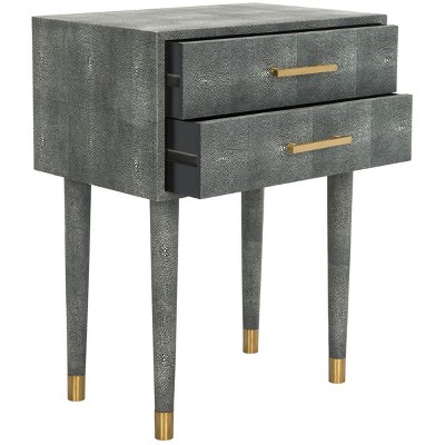 Black Faux Shagreen Rectangular End Table with Storage