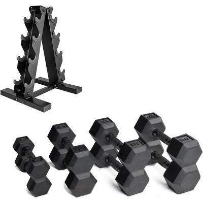 Rubber Coated Dumbbell Weight Set with Vertical Rack, Free Weights for Home Gym Strength Training