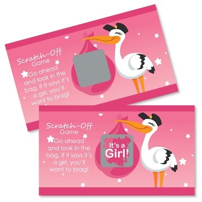 Big Dot of Happiness Girl Special Delivery - Pink It's a Girl Stork Baby Shower Game Scratch Off Cards - 22 Count