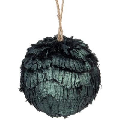 Northlight 3" Green Metallic Downswept Faux Fur Hanging Christmas Ornament Ball