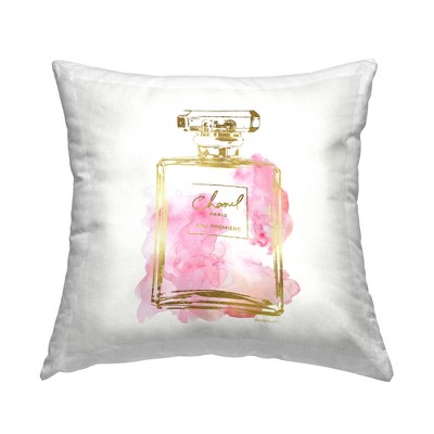 Stupell Industries Glam Perfume Bottle Expressive Pink Watercolor Pattern Printed Pillow, 18 x 18
