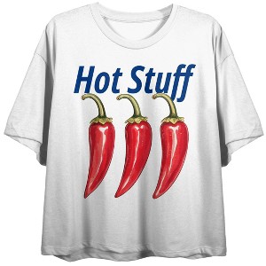 “Hot Stuff” Chili Peppers Women’s White Cropped Tee - 1 of 3