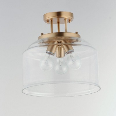 Heritage Brass and Clear Seedy Glass 3-Light Semi-Flush Mount