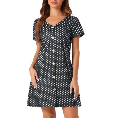 cheibear Women's Button V-neck Short Sleeve Soft Pajama with Pockets