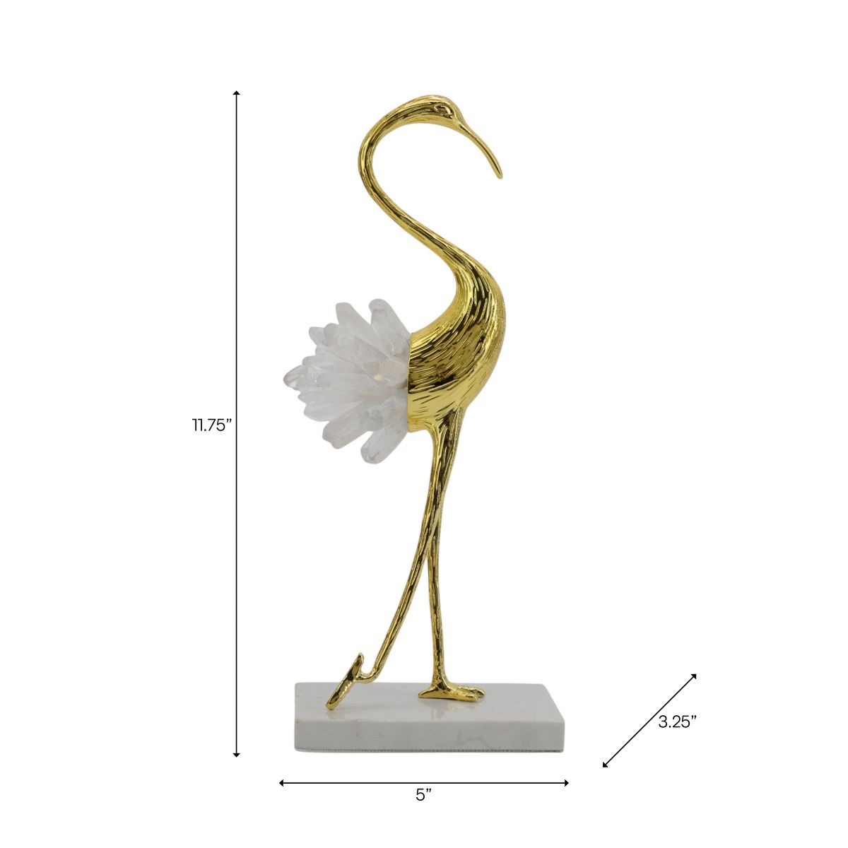 Elegant Crane Sculpture with Marble Base, Decorative Bird Statue for Tabletop Display, Living Room Accent, Entryway Decor, or Centerpiece Ornament - thumbnail 3
