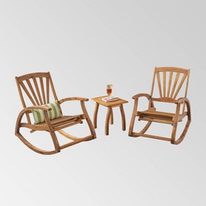 Sunview 3pc Acacia Wood Recliner Rocking Chair Set - Teak - Christopher Knight Home: Weather-Resistant Patio Set - 1 of 4