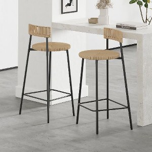 Kumasinova Boho Style Counter Height Bar Stools Set of 2, Hand Woven Counter Stools, Paper Rope Round Counter Height Stools with Black Metal Frame - 1 of 4