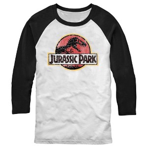 Men's Jurassic Park Cracked T-Rex Logo Baseball Tee - 1 of 4