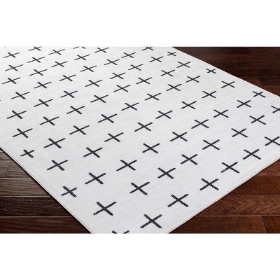 Stephens Off-White and Black Washable Synthetic Area Rug 3'6" x 5'6"