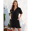Women Summer Tunic Dress V Neck Short Sleeve Casual Loose Flowy Swing Babydoll Shift Dresses with Pockets - 3 of 4