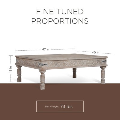 Emin Natural Mango Wood Rectangular Coffee Table with Carved Details