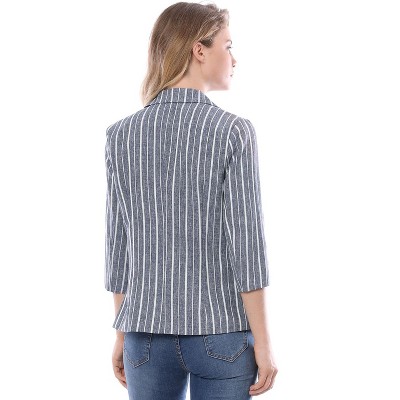Allegra K Women's Striped 3/4 Sleeves Open Front Casual Notched Lapel Blazer Pink Small — фото 5