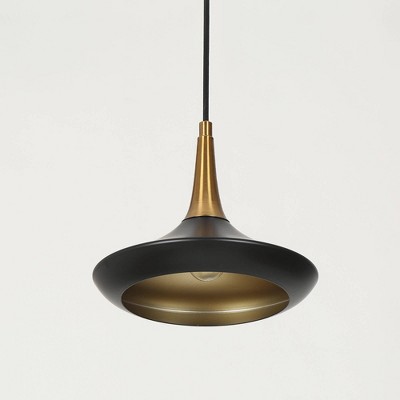 Matte Black and Brass Mini Pendant Light with Glass Shade
