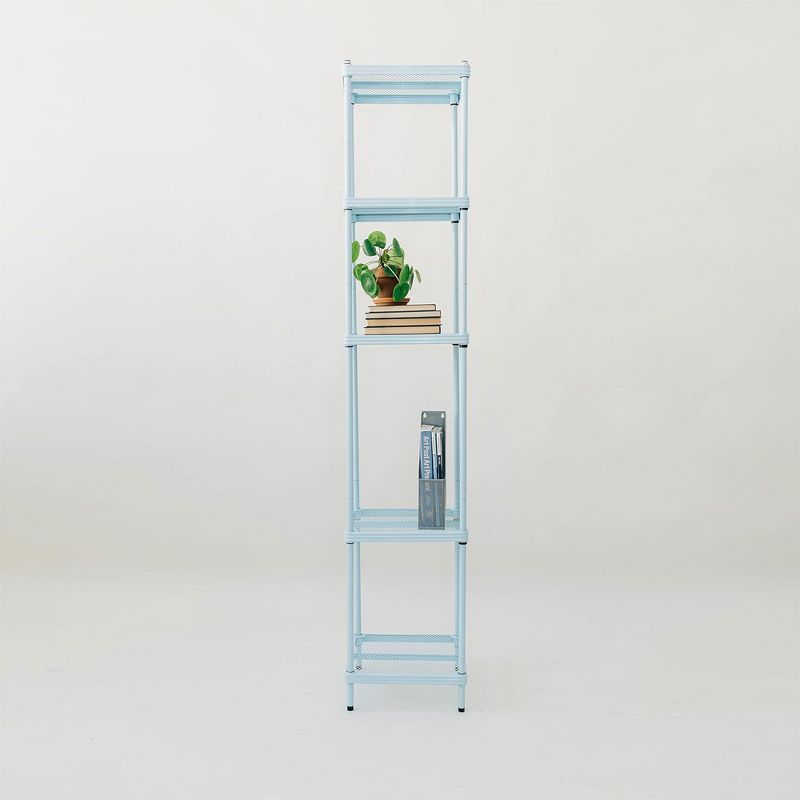 Design Ideas MeshWorks 5 Tier Full Size Metal Storage Shelving Unit Tower for Kitchen, Office, or Garage Organization, 13.8” x 13.8” x 70.9”, Sky Blue, 4 of 7