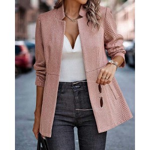 Women's Casual Business Open Front Long Sleeve Notch Lapel Office Blazer Jacket - 1 of 4