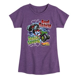 Girls' - Hot Wheels - Bone Shaker Vs Skelesaurus -Youth Girls Short Sleeve T-Shirt Fitted Short Sleeve Graphic T-Shirt - 1 of 4