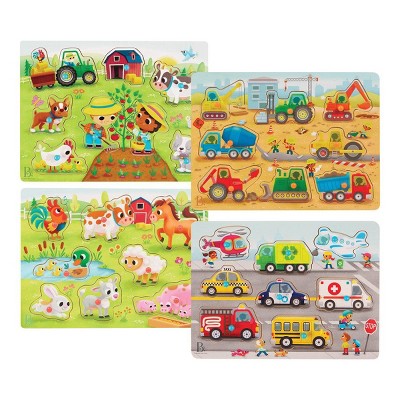Battat Farmyard Animals & Transportation Vehicles Peg Puzzles
