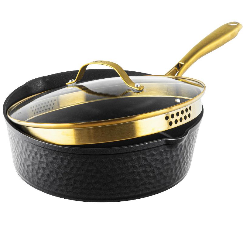 Granitestone Charleston Collection Hammered Black 4 Qt Deep Saute Nonstick Pan with Lid, 2 of 8