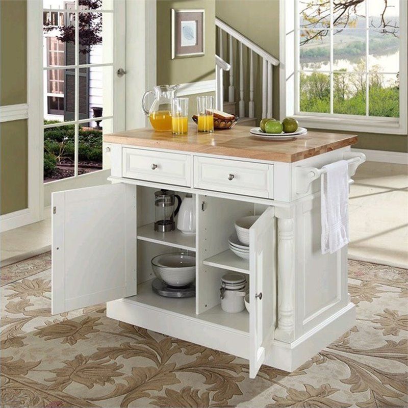 Wood Kitchen Island Butcher Block in White - Pemberly Row, 5 of 9