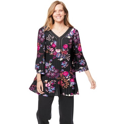 Woman Within Plus Size Embellished Pleated Blouse