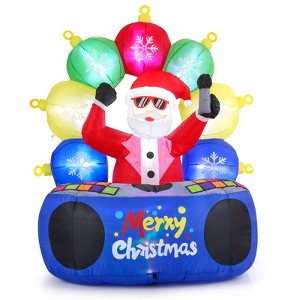 Tangkula 6Ft Inflatable DJ Santa Blow up Christmas Party Santa Claus Decoration w/ Rotating Music Light - 1 of 4