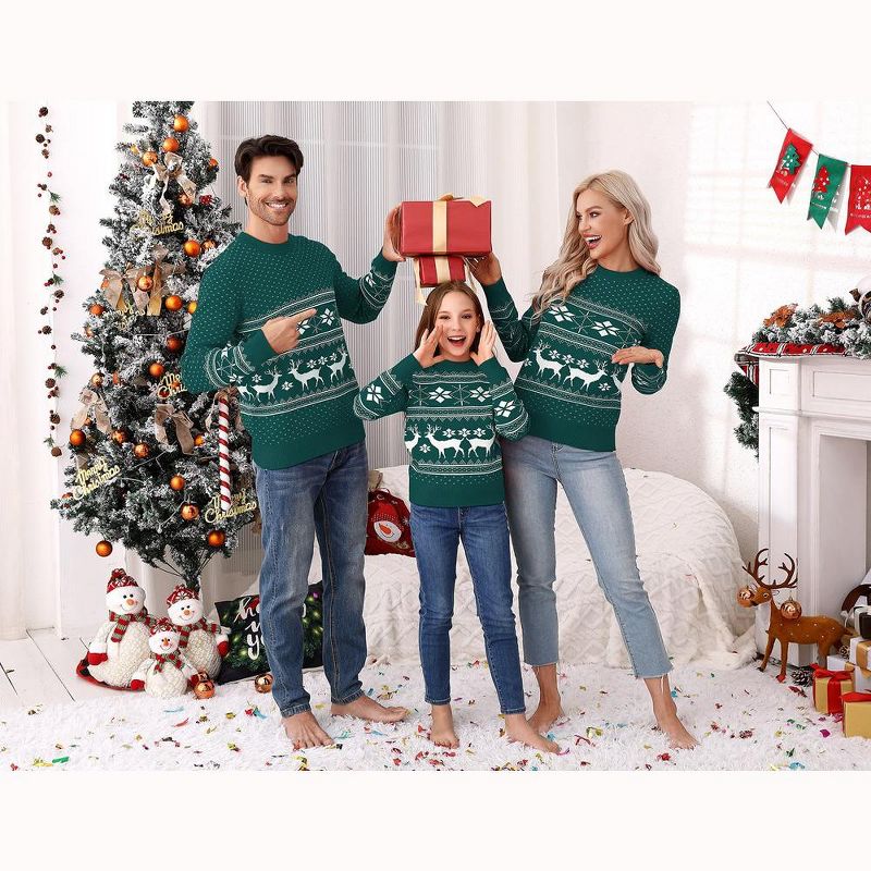 Family Matching Christmas Sweater Reindeer Snowflakes Knitted Ugly Crew Neck Pullover for Women/Men/Kids, 5 of 8