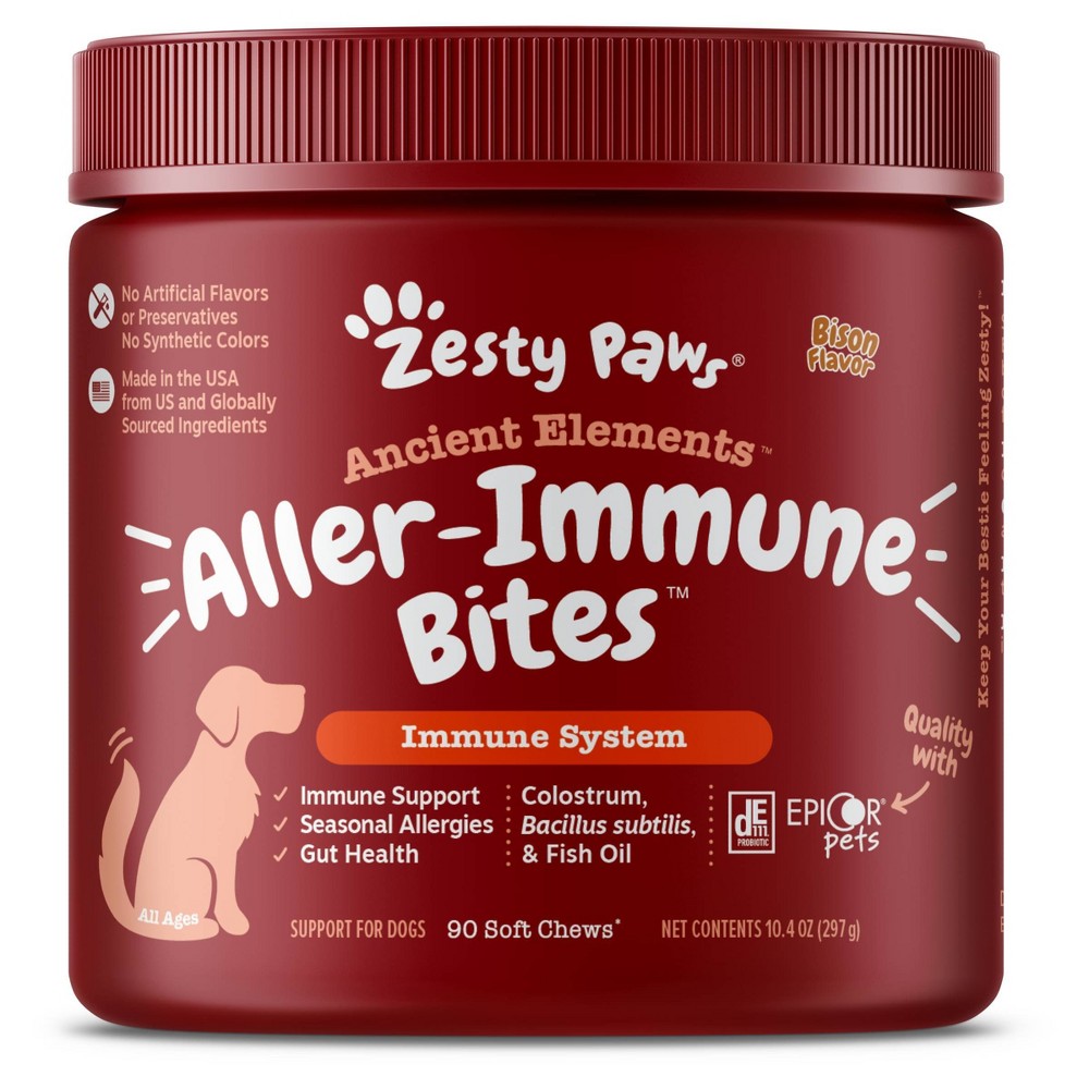 Zesty Paws Ancient Elements Allergy Immune Supplement Bites - Bison - 90ct: Pet Vitamins, All Ages, Joint Health