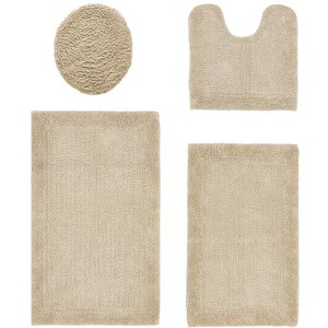 Edge Bath Rug 100% Premium Cotton Ultra-Soft Water Absorbent Tufted Solid Reversible 4 Piece Bathroom Rug Set for Machine Washable Bathmat - 1 of 2