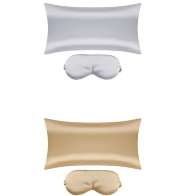 Unique Bargains Satin Hidden-Zippered Breathable Pillowcases with Sleep Mask 2 Pcs