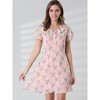 Allegra K Women's Ruffle Neck Short Sleeve A-Line Flowy Chiffon Floral Dress - 2 of 4
