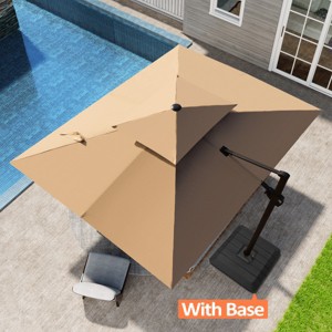 Pellebant 9X10.5FT Double Top Cantilever Umbrella Outdoor 360 Rotation 6 Heights Adjustable Offset Umbrella with Metal Pole and Base - 1 of 4