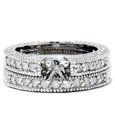 Pompeii3 1/2ct Vintage Diamond Engagement Wedding Ring Setting Set