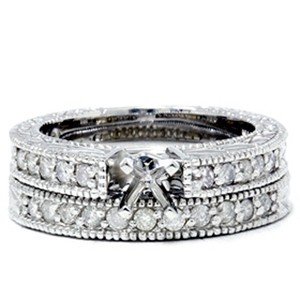 Pompeii3 1/2ct Vintage Diamond Engagement Wedding Ring Setting Set - 1 of 4