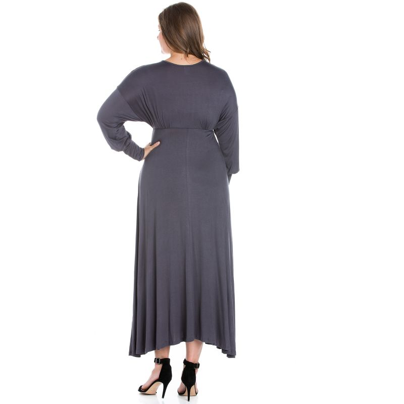 24seven Comfort Apparel V-Neck Long Sleeve Plus Size Maxi Dress, 3 of 5