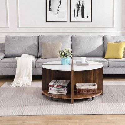 Vynxaria 4-Piece Industrial Round Coffee Table - Stylish Storage Solution for Living Room or Garden