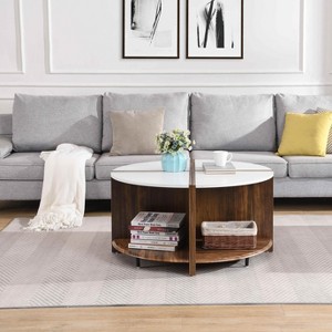 Vynxaria 4-Piece Industrial Round Coffee Table - Stylish Storage Solution for Living Room or Garden - 1 of 4